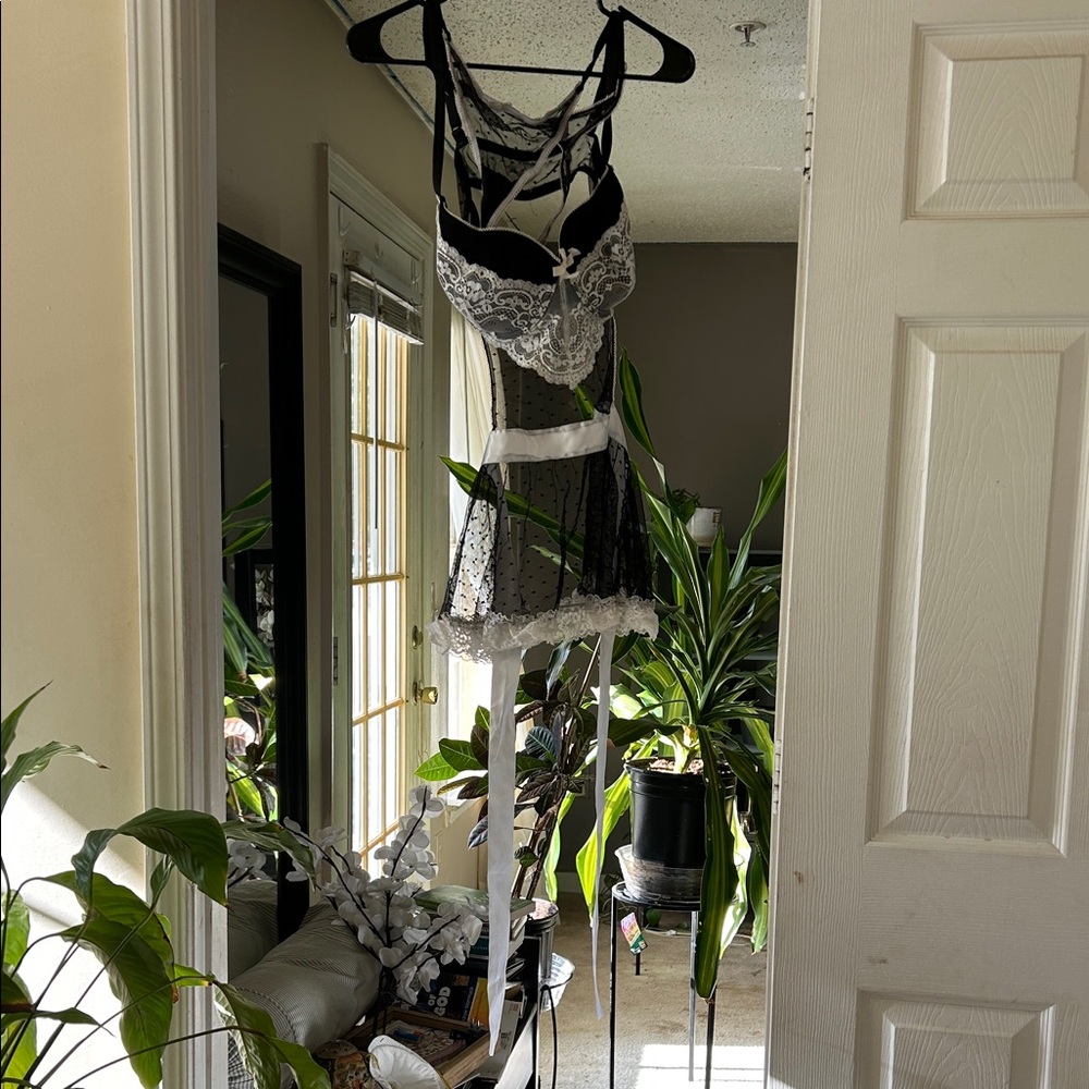 Secret Treasures Black and White Lace Chemise